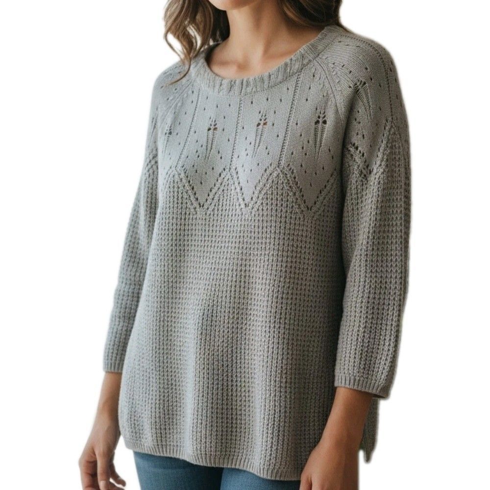 Charming Charlie Cozy Sweater Womens Size M Gray 3/4 Sleeve Knit Rear Tie